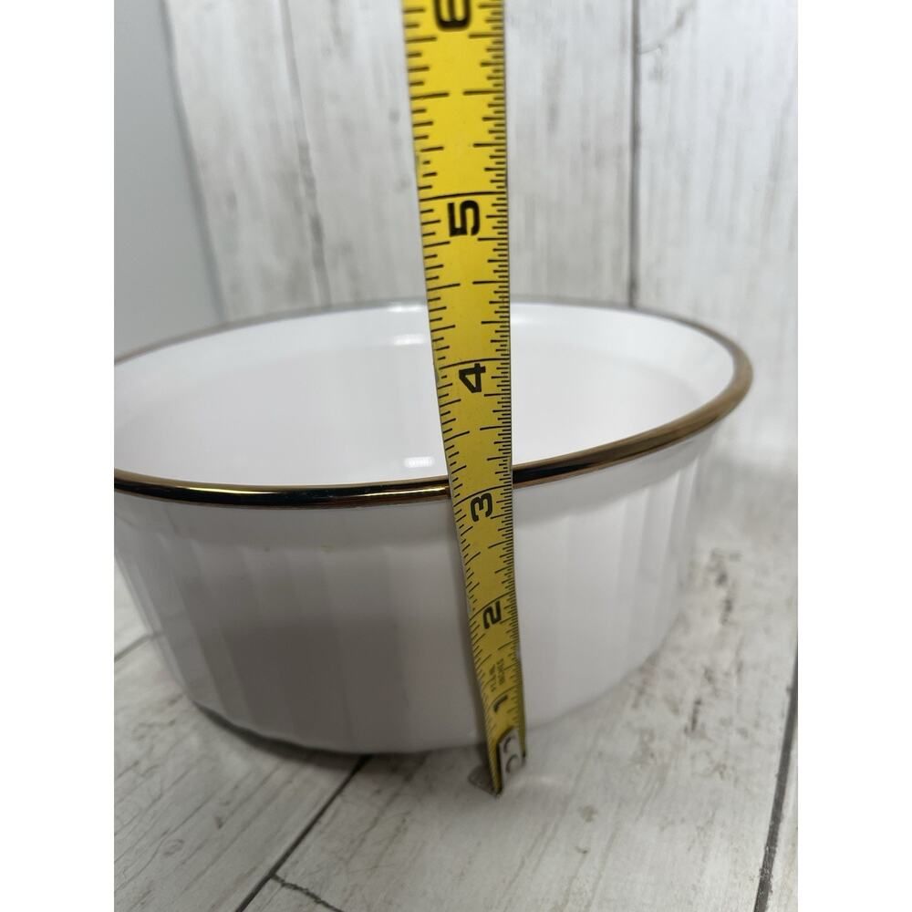 Corning Ware 7.5” Gold Rimmed Soufflé Casserole Dish Oven To Table F-5-b - Picture 3 of 4